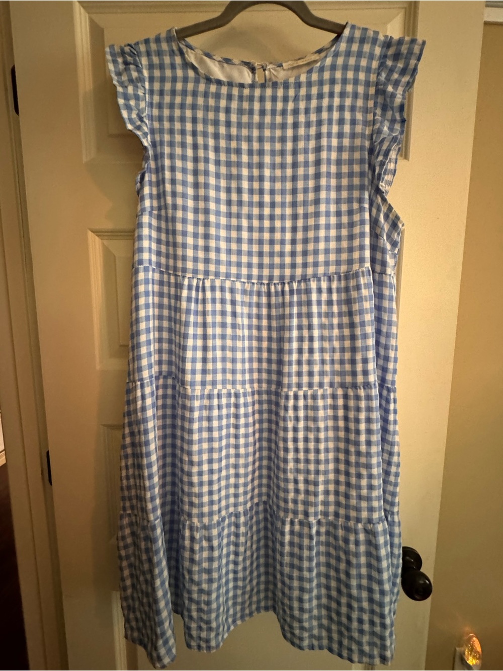 KIRUNDO Blue & White Gingham Tiered Dress – Size XL